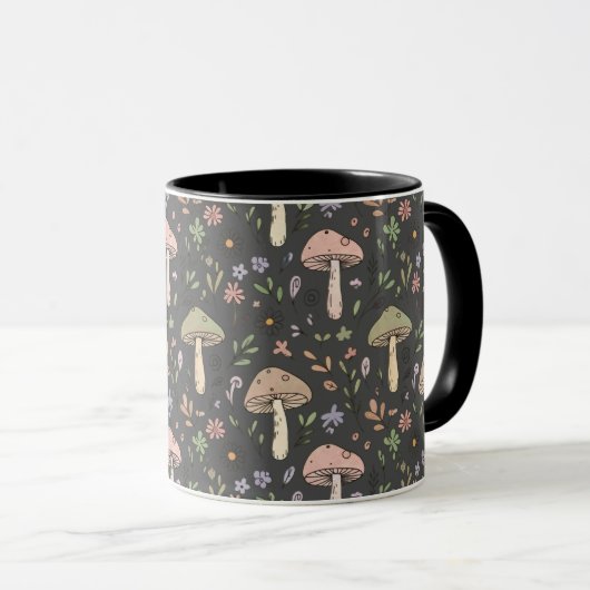 Charcoal Gray Earthy Fungi Seamless Pattern Modern Mok (Voorkant rechts)