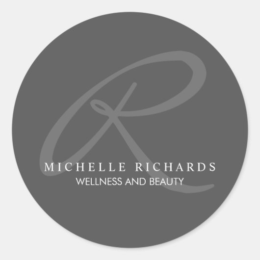 Charcoal Gray Elegant minimalist Monogram Logo Ronde Sticker (Voorkant)