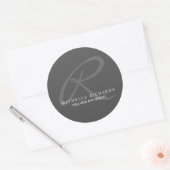 Charcoal Gray Elegant minimalist Monogram Logo Ronde Sticker (Envelop)