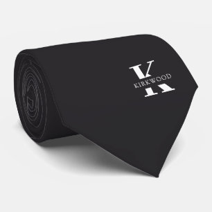 Charcoal Gray Elegant Monogram + naam   tweeslacht Stropdas