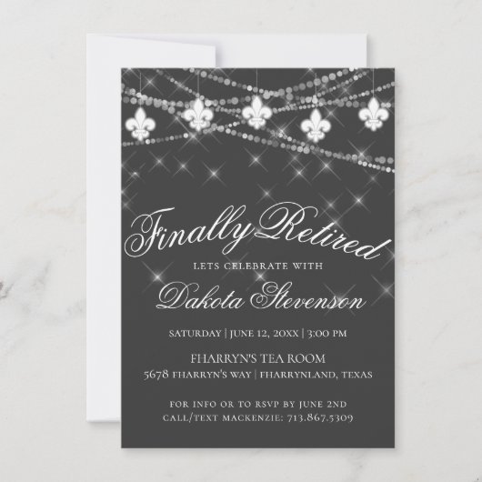 Charcoal Gray Fleur de Lis Lights | Pensionering Kaart (Voorkant)