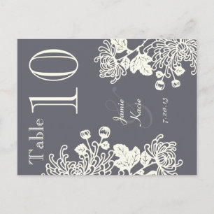 Charcoal Gray  Floral Wedding Table Number Briefkaart