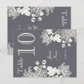 Charcoal Gray Floral Wedding Table Number Briefkaart (Voorkant / Achterkant)