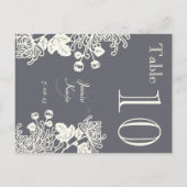 Charcoal Gray Floral Wedding Table Number Briefkaart (Achterkant)