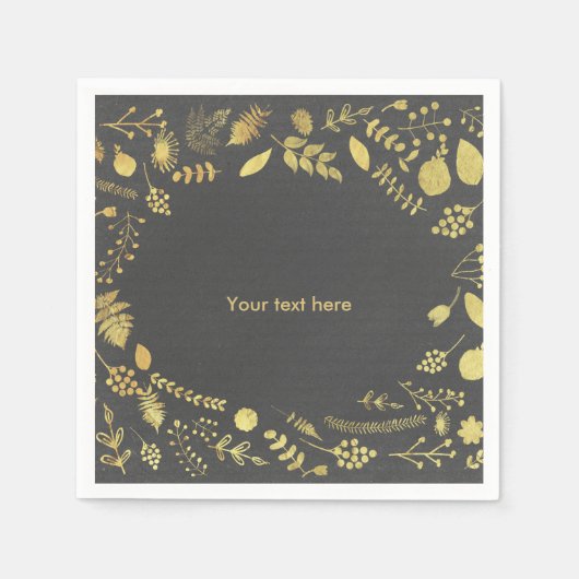 Charcoal Gray & Gold Floral Wedding Napkins Servet (Voorkant)