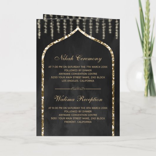 Charcoal Gray  Gold Islamic Arch Weddenschap (Achterkant)