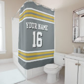 Charcoal Gray Gold White Stripes Sports Jersey Douchegordijn (In situ)