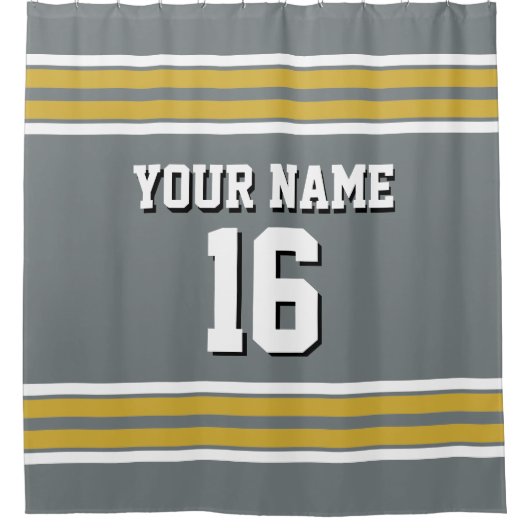 Charcoal Gray Gold White Stripes Sports Jersey Douchegordijn (Voorkant)