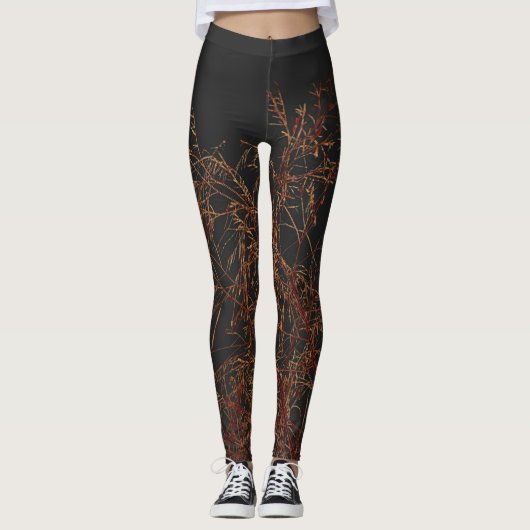 Charcoal Gray Golden Tree Brunches Sky Leggings (Voorkant)
