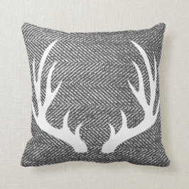 Charcoal Gray Herringbone & White Deer Antlers Kussen