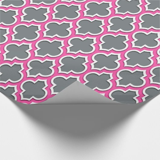 Charcoal Gray Hot Pink White Moroccan #4DS Cadeaupapier (Hoek)
