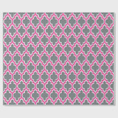 Charcoal Gray Hot Pink White Moroccan #4DS Cadeaupapier (Vlak)