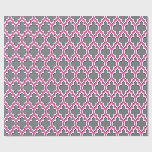 Charcoal Gray Hot Pink White Moroccan #4DS Cadeaupapier (Vlak)