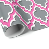 Charcoal Gray Hot Pink White Moroccan #4DS Cadeaupapier (Rol Hoek)
