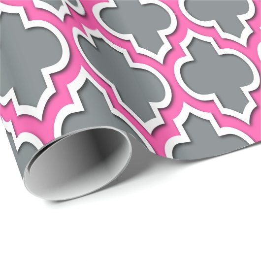 Charcoal Gray Hot Pink White Moroccan #4DS Cadeaupapier (Rol Hoek)