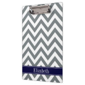 Charcoal Gray Lg Chevron Navy Blue Name Monogram Klembord (Links)
