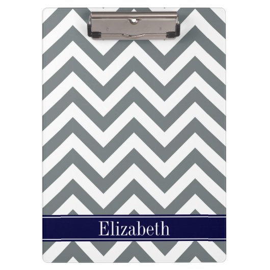 Charcoal Gray Lg Chevron Navy Blue Name Monogram Klembord (Voorkant)