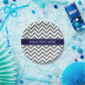Charcoal Gray Lg Chevron Navy Blue Name Monogram Papieren Bordje (Feest)