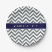 Charcoal Gray Lg Chevron Navy Blue Name Monogram Papieren Bordje (Voorkant)