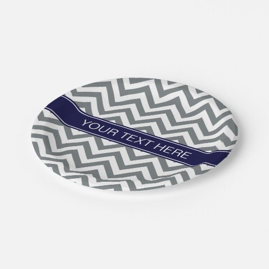 Charcoal Gray Lg Chevron Navy Blue Name Monogram Papieren Bordje (Gekanteld)