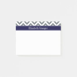 Charcoal Gray Lg Chevron Navy Blue Name Monogram Post-it® Notes