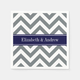 Charcoal Gray Lg Chevron Navy Blue Name Monogram Servetten