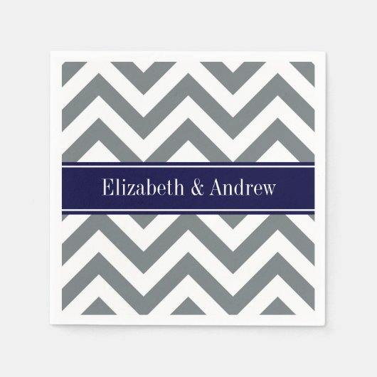 Charcoal Gray Lg Chevron Navy Blue Name Monogram Servetten (Voorkant)