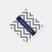 Charcoal Gray Lg Chevron Navy Blue Name Monogram Servetten (Hoek)
