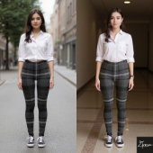 Charcoal Gray Monochromatic Square Plaid Tartan Leggings