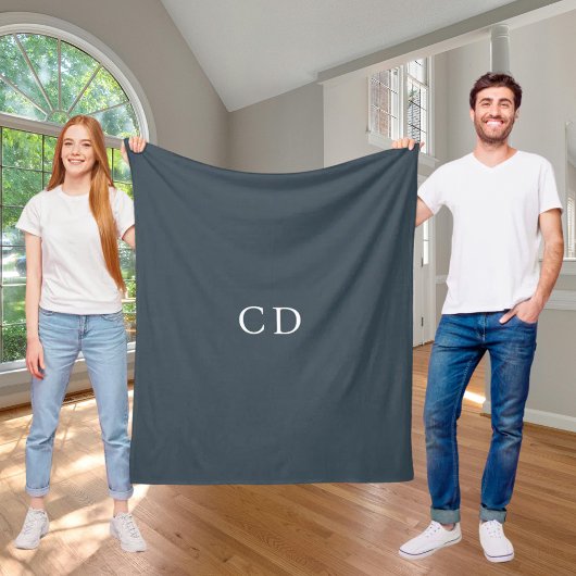 Charcoal gray monogrammed initials modern fleece deken