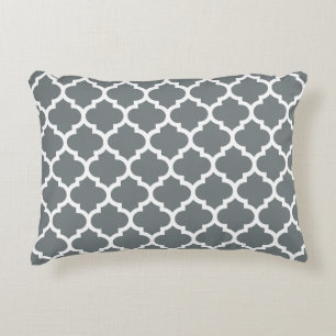 Charcoal Gray Moroccan Quatrefoil Pattern #5 Accent Kussen