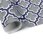 Charcoal Gray Navy White Moroccan Quatrefoil #5DS Cadeaupapier (Rol Hoek)
