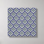 Charcoal Gray Navy White Moroccan Quatrefoil #5DS Canvas Afdruk (Voorkant)
