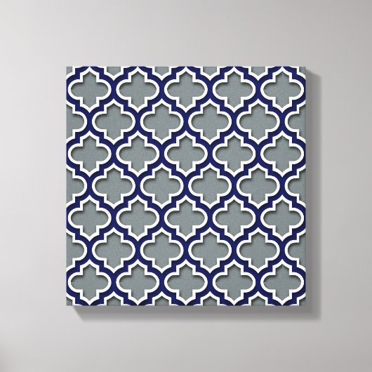 Charcoal Gray Navy White Moroccan Quatrefoil #5DS Canvas Afdruk (Voorkant)