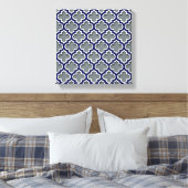 Charcoal Gray Navy White Moroccan Quatrefoil #5DS Canvas Afdruk (Insitu (Slaapkamer))