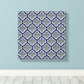 Charcoal Gray Navy White Moroccan Quatrefoil #5DS Canvas Afdruk (Insitu (Houten vloer))