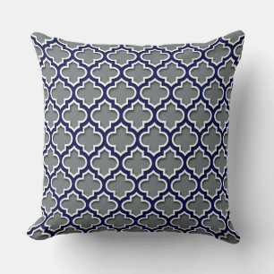 Charcoal Gray Navy White Moroccan Quatrefoil #5DS Kussen