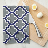 Charcoal Gray Navy White Moroccan Quatrefoil #5DS Theedoek (Quarter Fold)