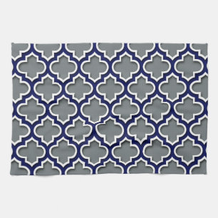 Charcoal Gray Navy White Moroccan Quatrefoil #5DS Theedoek