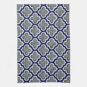 Charcoal Gray Navy White Moroccan Quatrefoil #5DS Theedoek (Verticaal)