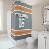 Charcoal Gray Pumpkin Oranje Stripes Sports Jersey Douchegordijn (In situ)