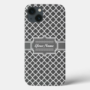 Charcoal Gray Quatrefoil Aangepaste persoonlijke n iPhone 13 Hoesje