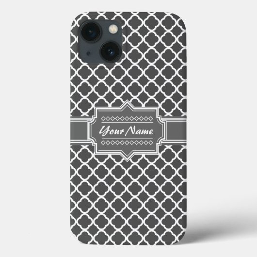 Charcoal Gray Quatrefoil Aangepaste persoonlijke n Case-Mate iPhone Case (Achterkant)