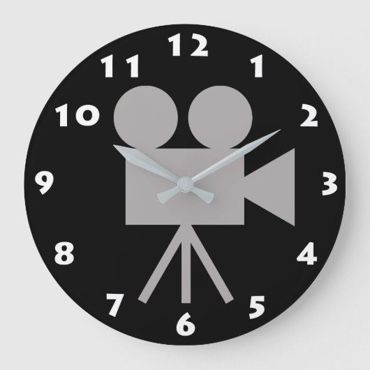 CHARCOAL GRAY RETRO MOVIE CAMERA EN WITTE NUMMERS GROTE KLOK (Voorkant)