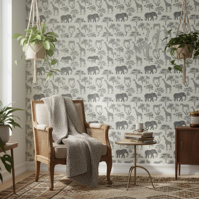 Charcoal Gray Safari Animals Pattern ID1241 Behang (Creator heeft geüpload)