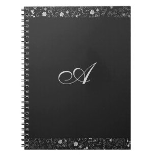 Charcoal Gray & Silver Elegant Rustic Floral Folie Notitieboek