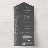 Charcoal Gray Silver Glitter QR Code Wedding All In One Uitnodiging (Binnen)