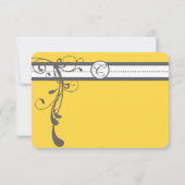 Charcoal Gray Swirls Bight Yellow Weddenschap RSVP Kaartje (Achterkant)