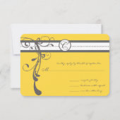 Charcoal Gray Swirls Bight Yellow Weddenschap RSVP Kaartje (Voorkant)