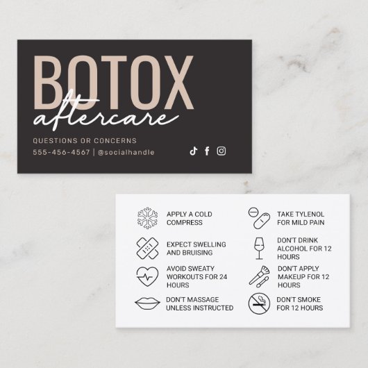 Charcoal Gray & Taupe Botox Aftercare Card Visitekaartje (Voorkant / Achterkant)
